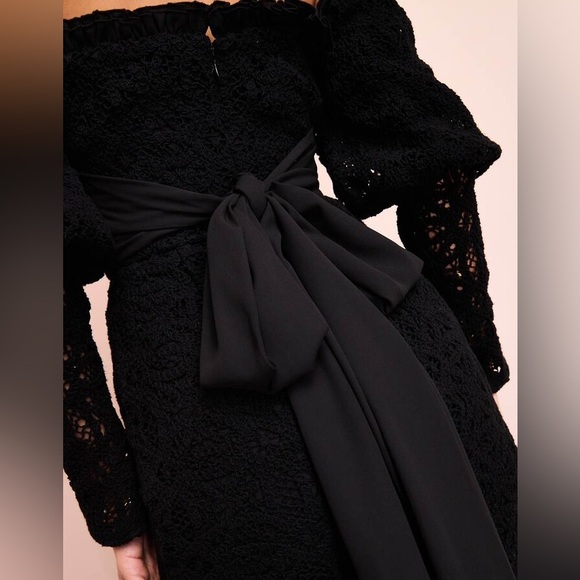 ASOS NWT Black Romantic Victorian Off Shoulder Crochet Bow Cotton Midi Dress - Picture 4 of 4